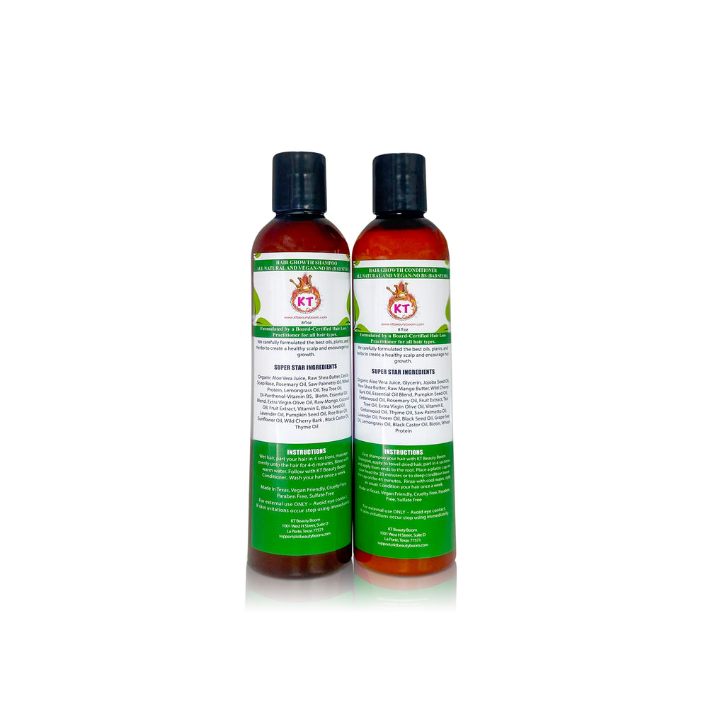 Hair Growth All Natural and Vegan No BS (Bad Stuff) Shampoo and Conditioner - KT BEAUTY BOOM